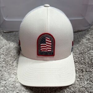 Travis Mathew White Cap with American Flag Patch